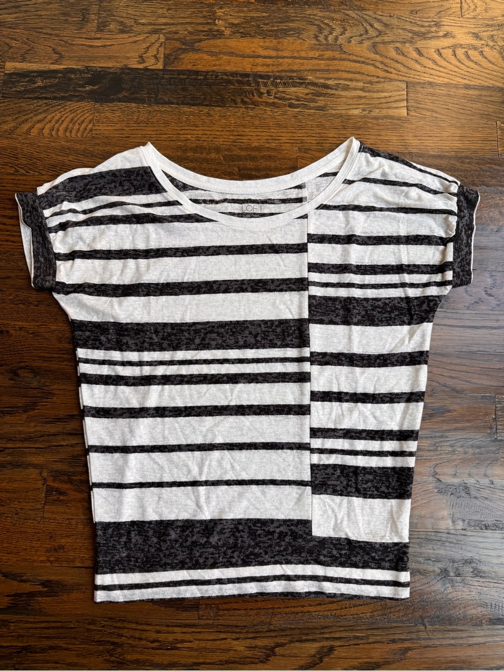 LOFT Black and White Striped Short Sleeve Top